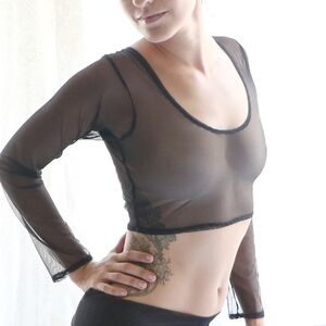 Sheer Black Mesh Long Sleeve Top S, M, L, XL, 2XL